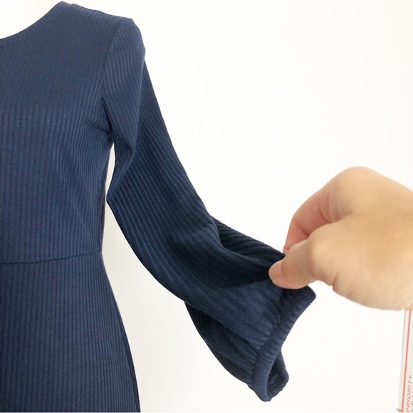 ANTHROPOLOGIE LEA & VIOLA Navy Tiered Long Sleeve Rib-Knit Dress Size Large - Picture 13 of 15